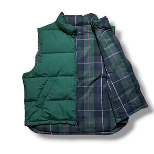 Vintage Eddie Bauer Reversible Down Vest Puffer Jacket Full Zip Green Plaid L